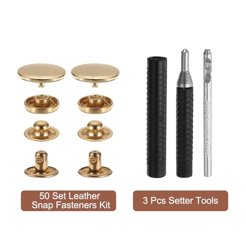 HARFINGTON 25 Set Leather Snap Fasteners Kit 17mm Metal Snap Button Press Studs Leather Rivets Snaps with 3 Setter Tools for Clothes Jackets Jeans Wears Bags, Gold - color: Gold, size: 17mm