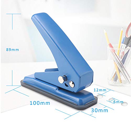 Single Hole Puncher, 1/4" Hole, Blue, 20 Sheet Capacity, 1 Pack | Metal Paper Punch with Skid-Resistant Base, for Paper, Chipboard, Art Project - color: Blue