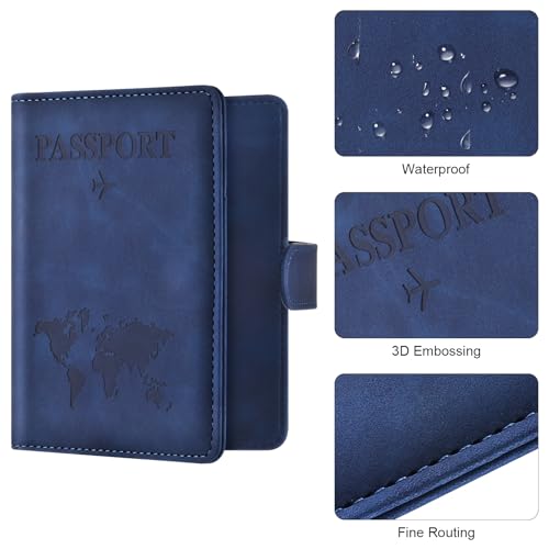Eoehro Passport Holder for Travel Essentials, Passport Wallet Cover Case for Travel Must Haves Accessories,Passport Book Holders for Women and Men(dark blue) - color: dark blue, style: Magnetic Clasp