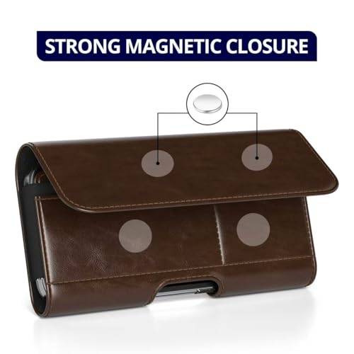 Magnetic Closure Holster for Google Pixel 11 Pro XL, 10 Pro XL, 9 Pro XL - Leather Belt Case, Premium Pouch (Fits Slim/Regular Case On) (Coffee Brown, Large) - color: Coffee Brown, size: Large