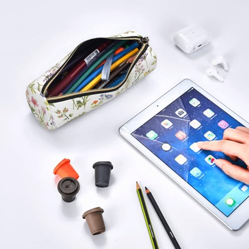 OSAM SPACE Leather Pencil Case Round Pencil Bag Flowers Plant Art Pen Organizer Holder Portable Zipper Pouch Cute School Supplies for Girls Boys Study Office - color: Flowers Plant Art