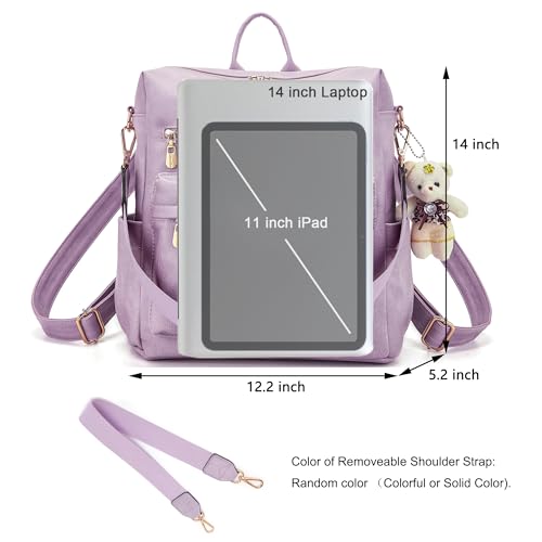Soperwillton Women Backpack Purse Shoulder Handbags Travel Bag Set 2pcs | Soft PU Leather,Large Capacity,Many Pockets,with a Functional Wallet,with a Detachable Shoulder Strap,Multipurpose Design - color: Lightpurple