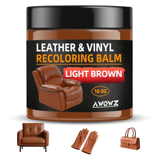 Leather Recoloring Balm - Scratch Repair & Color Restore Kit for Faded Leather, Couch & Car Seats - 10OZ Leather Restorer Balm for Furniture, Auto Interior, Vinyl, Accessories (Light Brown-Tan) - color: Light Brown (Tan), size: 10 OZ