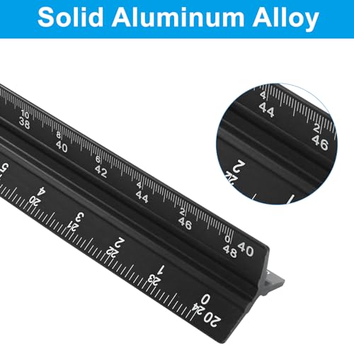 Piutouyar 12 Inch Engineer Scale Ruler, Metal Engineering Ruler, Black - color: Black