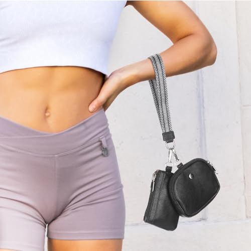 KUKOO Wristlet Wallets for Women, Zip Around Coin Purse Detachable Dual Pouch Keychain Wallet - color: Black