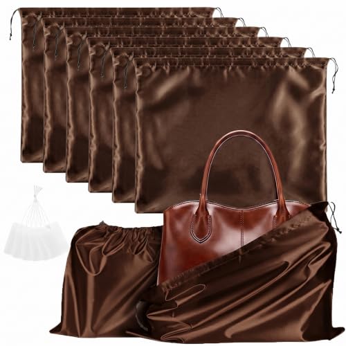 Q&J Fabric Co. 6 Pack Satin Dust Bag 19.7x23.6 inch Chocolate 100% Polyester Silk Bag Purse Dust Bag Shoe Bags for Closet Purse Protector Bag Dust Covers for Purses - color: Chocolate, size: 19.7"x23.6"