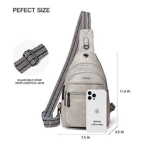 LATMAP 7L Sling Bag For Women Faux Leather Anti Theft Small Casual Daypack Backpack Fanny Pack Crossbody Chest Bags Purse Waterproof Light Grey - color: Greyish