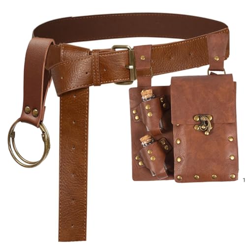 SUMGOGO Retro Belt Pouch Waist Bag Womens Fanny Pack Cellphone Holder Steampunk Medieval Renaissance Purse Costume Accessory - color: New-Brown