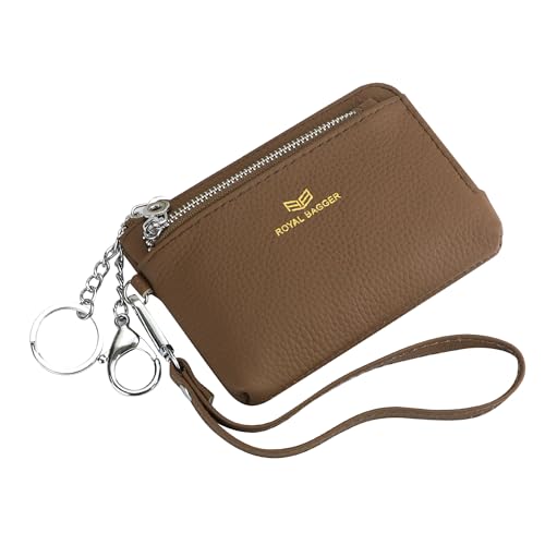 Royal Bagger Women's Genuine Leather RFID Coin Purse for Women, Multi-Zipper Clutch Wallet with Keychain & Wristlet 1903 (Coffee) - color: Coffee