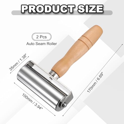 HARFINGTON 2pcs Leather Press Roller Leather Glue Edges Laminating Rolling | 100mm / 4" Length Stainless Steel Laminating Roller with Wooden Handle for DIY Leather Crafting Car Soundproof Mat, Silver - size: 100mm/4"