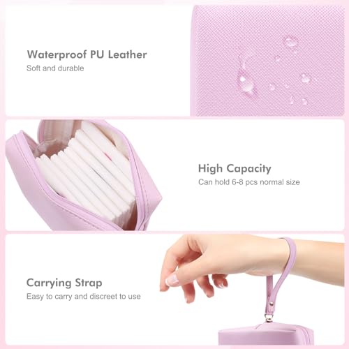 Sanitary Napkin Period bag for Women, Sanitary Napkin Storage Bag, PU Leather Sanitary Pad Bags Pounch, Portable Tampons Zipper Organizer Bag with Handle for Ladies - color: Pink