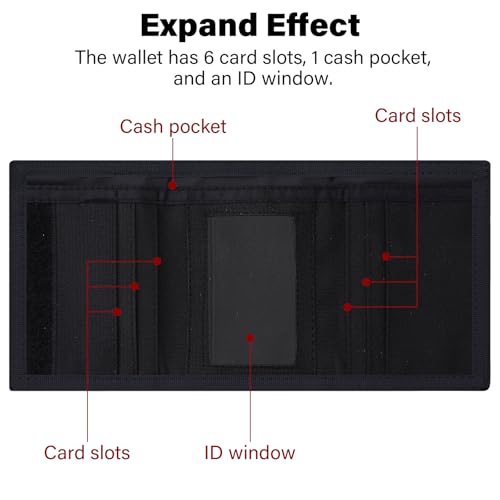 Men’s Nylon Trifold Wallet with 6 Page Wallet Insert, Ultra Thin and Security Wallet with ID Window for Card Cash Holder, Modern Fashion Purse Gifts for Teen Boys Men Women -Block DarkBlue - color: 24017 Block-DarkBlue