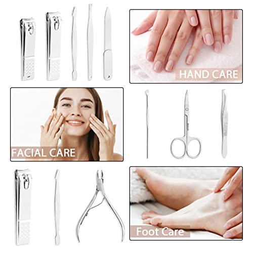 Manicure Set, FAMILIFE Professional Manicure Kit Nail Kit Mens Grooming Tools Pedicure Tool 9PCS Gifts for Men Boyfriend Stainless Steel Nail Clipper Set Leather Case Brown - color: Dark-brown