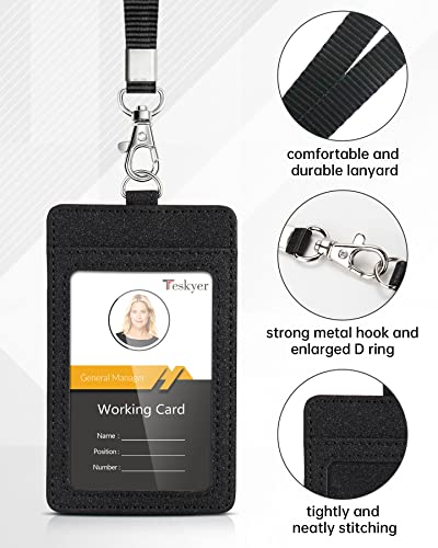 Teskyer Leather ID Badge Holder with Lanyard, Vertical Starry Black | Durable Nylon Lanyard, Rear Card Pocket, Scan Without Removing Card, Built to Last, Work & Cruise Ready - color: Starry Black, size: Vertical