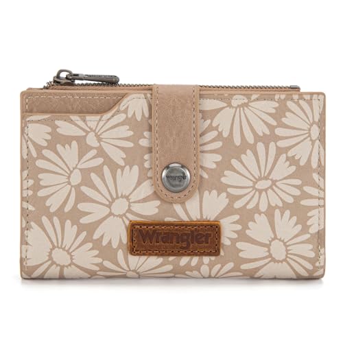 Wrangler Wallet for Women Bifold Card Holder with Zipper and ID Window - color: Sunflower-Apricot
