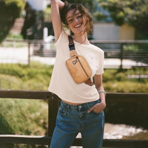Leresas 2L Fanny Packs for Women Cross Body Belt Bag Vegan Leather Chic Waist Pack Crossbody Waist Bag Travel Running Tan - color: Light tan