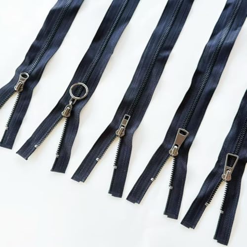#5 Heavy Duty Metal Zipper 5 Pieces 1 Yard Long Each(Black/Black Teeth) - color: Black/Black Teeth
