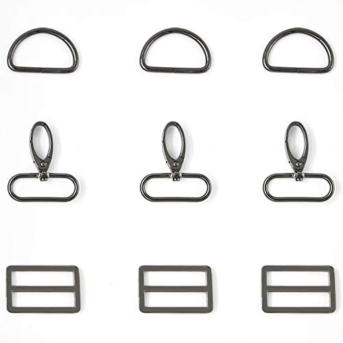 15Pcs Metal Swivel Snaps Hooks with D Rings and Tri-Glides Slide Buckles for Key Lanyard Purse Bag Straps Dog Collars DIY Sewing Hardware Craft (1-1/2 inch,Gun Black) - color: Gun Black, size: 1-1/2 inch