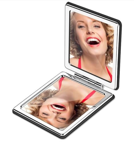 Compact Vanity Mirror for Men, Black, Travel Makeup Mirror for Handbag Pocket Wallet, Portable Double-Sided Magnifying Cosmetic Mirror for Daily, Work, Business - color: Black-square