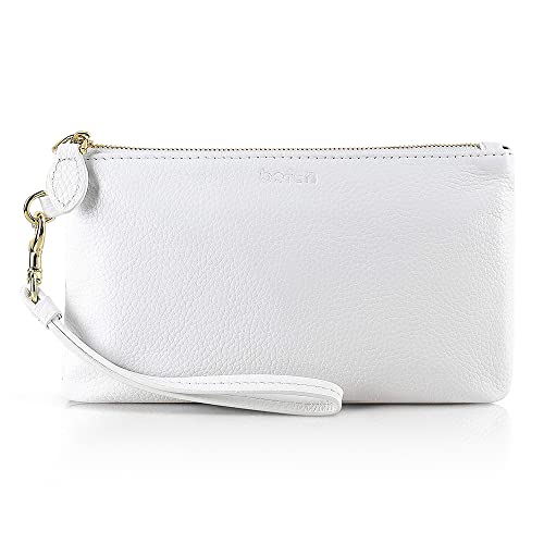 befen Genuine Leather Wristlet Clutch RFID Blocking Bag Cell Phone Purse | Cell Phone Wristlet Clutch for Women, Small Wallet Purses with RFID Blocking Card Slots - color: True White
