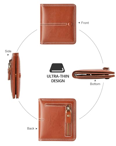 TFKGS Slim Wallet for Women RFID Wallet Women Small Wallets Woman Thin Credit Card Holder RFID womens wallet Blocking Bifold Compact Pocket Ladies Leather Brown Mini Purse - color: 4-Upgrade-Wax-Brown