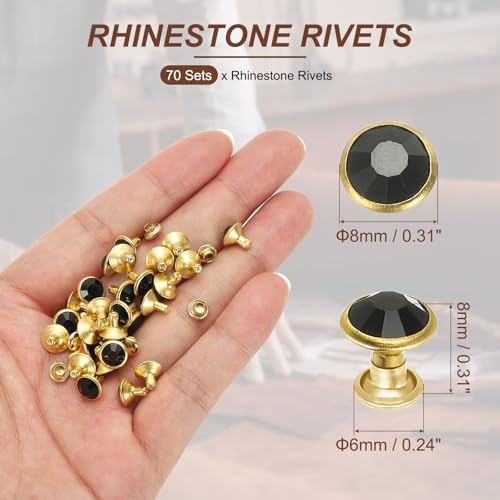 PATIKIL 8mm Leather Rivets, 70 Sets Rhinestone Rivet Studs Double Cap Spikes Rivet for Leather Crafting for Decor Repair DIY Clothing Belts Bags Shoes, Black Gold Tone - color: Black, size: 8mm