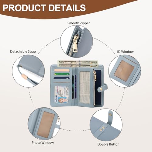 Small Wallet Women RFID Blocking Vegan Leather Slim Thin Bifold Credit Card Wallet Passport Holder Ladies Travel Wallet Mini Purse with Zipper Pocket - color: Blue