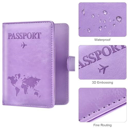 Eoehro Passport Holder for Travel Essentials, Passport Wallet Cover Case for Travel Must Haves Accessories,Passport Book Holders for Women and Men(Light Purple) - color: Light Purple, style: Magnetic Clasp