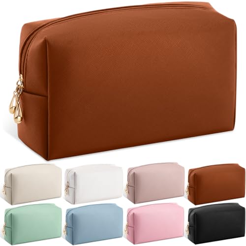 Kigeli Leather Makeup Bag PU Leather Cosmetic Pouch Wide-open Waterproof Toiletry Organizer with Dividers Travel Bag Birthday Valentine's Day Gifts for Women Friend Sister Daughter BFF(Brown) - color: Brown