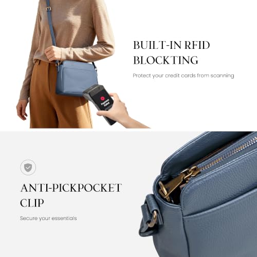 befen Anti-theft Crossbody Bag for Women Genuine Leather, Small Cross Body Shoulder Handbags with RFID Card Slots - color: Blue