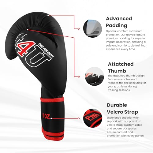 PSS Boxing Gloves for Kids/Youth Training Sparring, Kickboxing, Muay Thai, MMA, Heavy Punching Bag Mitts Focus Pads Workout Durable PU Leather, High-Density Foam Padding 4 6 8 10 Oz - color: Red, size: 10 oz