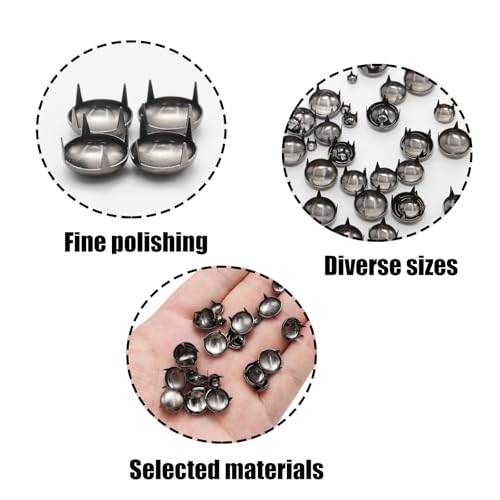 Pine & Linen 200Pcs Black Durable Round Dome Studs, Claw Rivets Metal Nailheads, Assorted Spike Studs for Leather Craft Clothes/Bags/Shoes（4mm/6mm/8mm/10mm/12mm） - color: Black