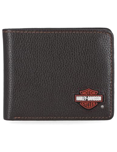 Harley-Davidson Men's Genuine Leather Rfid Blocking Wallet - color: Brown (Rubber Patch Passcase)