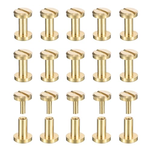 uxcell 30Pack Brass Chicago Screws, 6x6mm Flat Head Screw Back Binding Post Nail Stud Rivets Fastener for DIY Leather Craft Belt Strap - size: 6x6mm