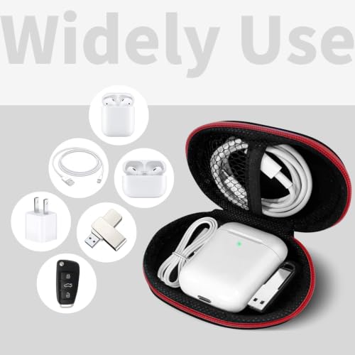 1 Pack Oval Earbud Case Storage Bag with Carabiner, Red | Portable EVA Carrying Case, For Wired/Wireless Headphones, SD Card Storage, Camera Chip - color: D2-red