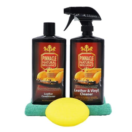 Pinnacle Natural Brilliance Leather Combo | Automotive Leather Conditioner & Vinyl Cleaner | Clean & Condition Combo Kit | 2-Piece Set | PIN-250340 | 2 x 16oz Bottles