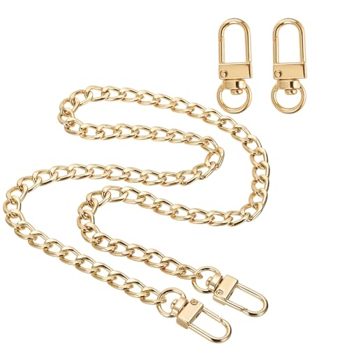 uxcell 23.6" Flat Purse Chain Strap, Gold Shoulder Straps Chains Metal Handbag Replacement Belt with 2 Pcs Metal Lobster Swivel Trigger Clips Style1 for Cross Body Wallet Bag - color: Gold, size: 23.6"
