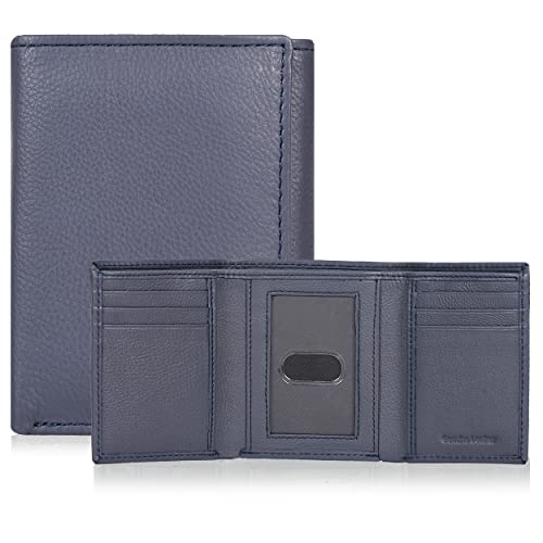 Trifold Leather Wallet for Men - RFID Slim Minimalist Front Pocket 6 Slots - color: Nappa Navy