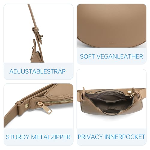 GEMIU Shoulder Purse for Women Classy Crescent Hobo Purse Slouchy Underarm Handbag with Wide Adjustable Strap - color: Light Khaki