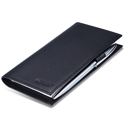 HISCOW Leather Checkbook Cover for Duplicate Checks with Pen Holder - color: Black