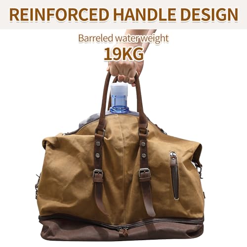 FENGDONG Weekender Bag Large Overnight Bag for Men Women Tote with Shoe Compartment Canvas Carry on Luggage Bag Travel Duffel Bag Brown - color: Brown