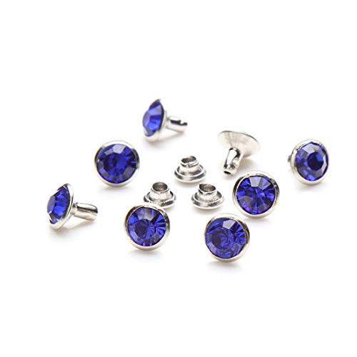 100 Sets Cz Colorful Crystal Rivets Silver Color Spots Studs Double Cap for DIY Leather-Craft (Royal Blue, 8MM) - color: Royal Blue, size: 8MM