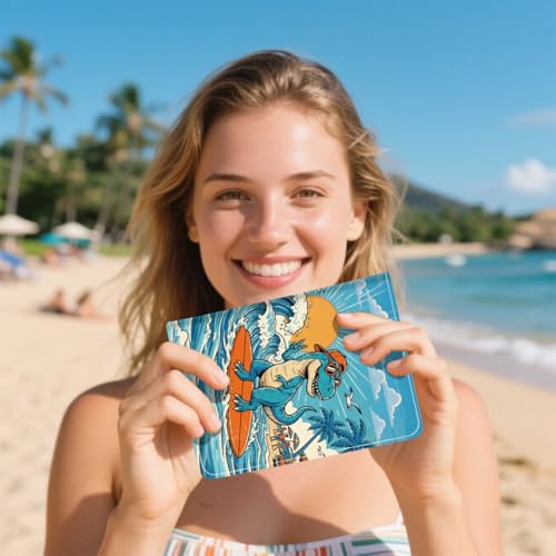 PU Leather Passport Holder Cover 5.9×4.3 Inch with Credit Card Slot Boarding Pass Slot Combo Blocking Passport Holder Wallet Cover Case for Travel Boarding Essentials(Coastal Dinosaur) - color: Coastal Dinosaur