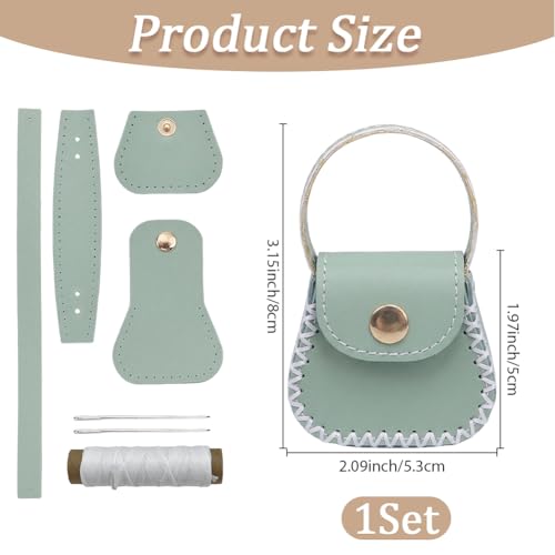 CALFOVERA Guneine Leather DIY Purse Making Kit for Women Cowhide Mini Handbag Coin Bag Sewing Set Handmade Small Purse Crochet Knitting Supplies for Birthday Bridal Wedding Gift(Green) - color: green