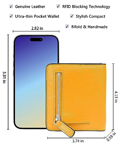Small Leather Wallet for Women, Ladies Credit Card Holder RFID Blocking Women's Mini Bifold Pocket Purse - color: Yellow Rfid Blocking
