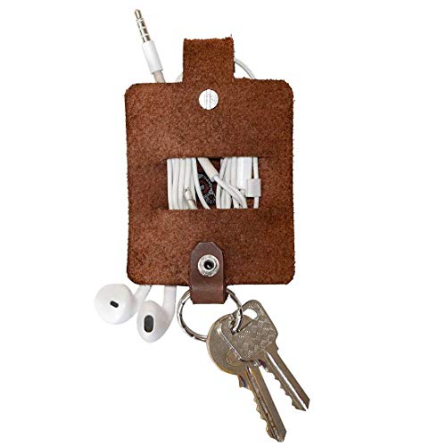 Hide & Drink, Thick Leather Keychain Cable Holder/Cord Organizer/Charger/Phone Accessories/Travel Essentials, Handmade Includes 101 Year Warranty :: Bourbon Brown