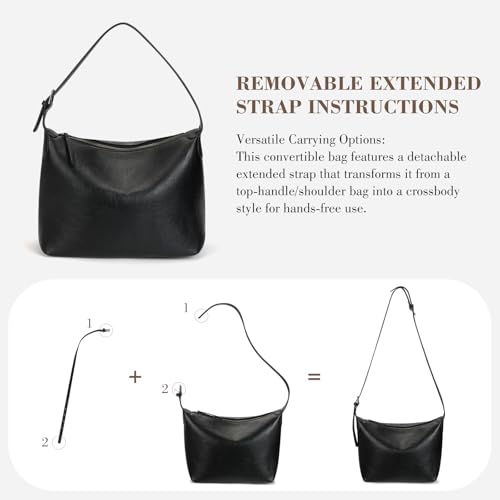Genuine Leather Hobo Bags for Women Slouchy Shoulder Purses Crossbody Handbags with Adjustable Strap for Work Casual | Shoulder Bag - color: Black