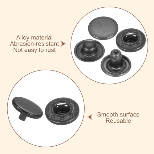 HARFINGTON 25 Set Leather Snap Fasteners Kit 12.5mm Metal Snap Button Press Studs Leather Rivets Snaps with 3 Setter Tools for Clothes Jackets Jeans Wears Bags, Gun-Black - color: Gun-Black, size: 12.5mm