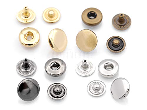 CRAFTMEMORE 50 Sets Antique Brass Snap Buttons S-Spring Socket Popper Fasteners for Jacket Bag Closures VT1 (8mm (0.31")) - size: 8mm (0.31")