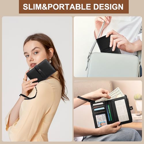 Small Wallet Women RFID Blocking Vegan Leather Slim Thin Bifold Credit Card Wallet Passport Holder Ladies Travel Wallet Mini Purse with Zipper Pocket - color: Black